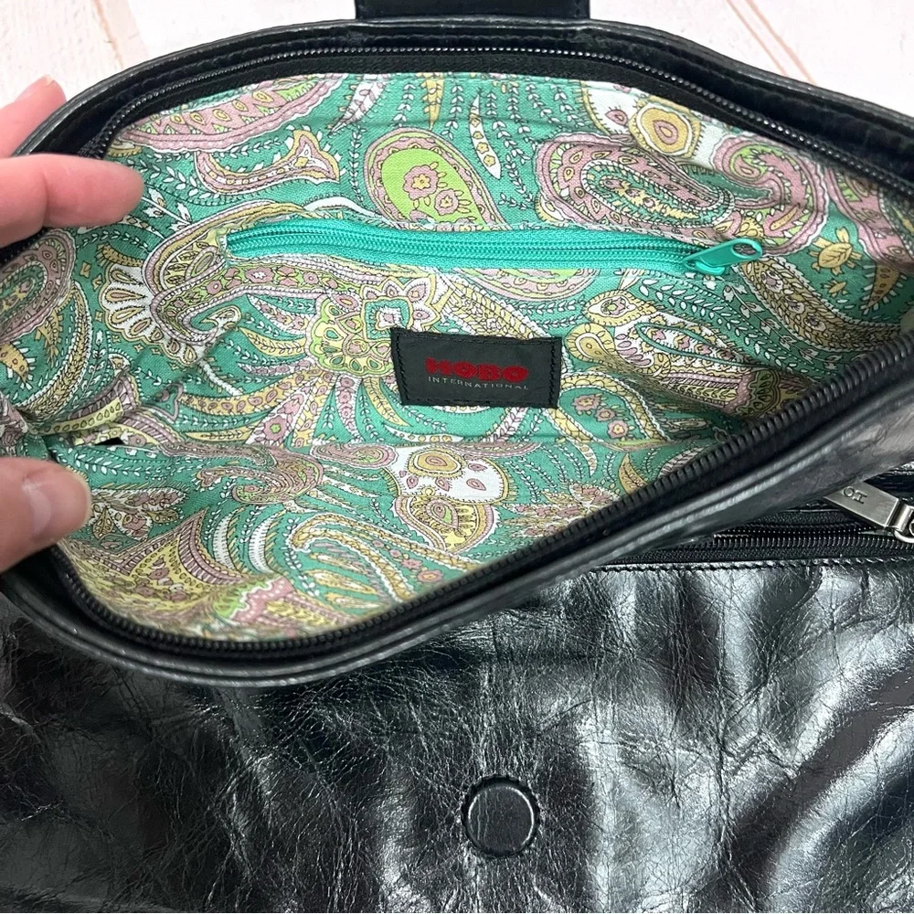 Hobo International Leather Foldover Metal Ring Madeline Clutch Purse